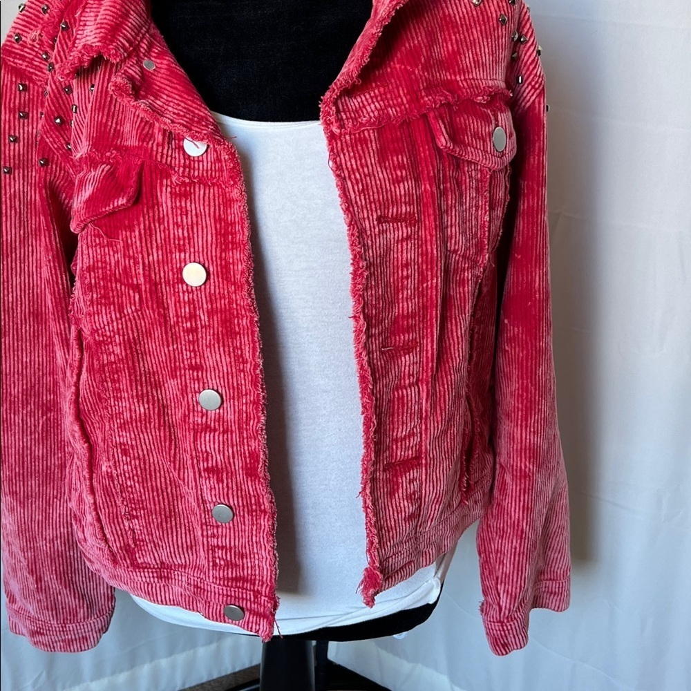 POL Women's vintage corduroy jacket with raw edge detail and stud embellishments - Picture 3 of 12